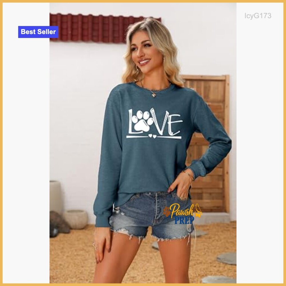 Dog Mom Crewneck Sweatshirt Paw Print Graphic Casual Pullover Long Sleeve - Picture 3 of 7